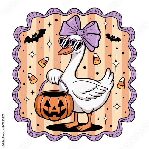 Trick or treat with goose in Halloween illustration 