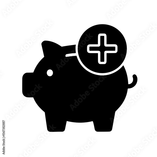 Filled piggy bank icon with plus sign symbolizing emergency fund