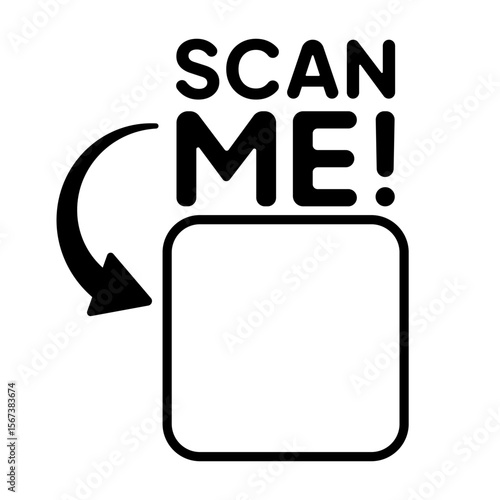 Scan me QR code placeholder. Call to action, mobile scanning, and digital link icon