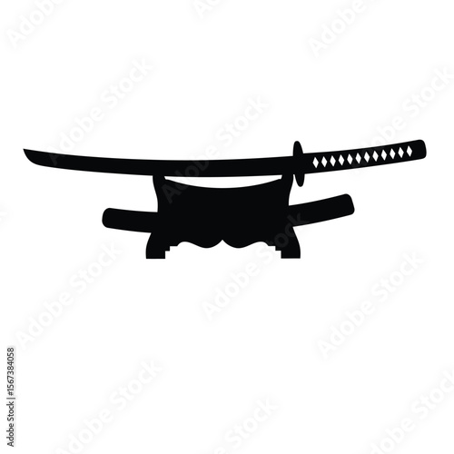 Black silhouette of a samurai sword on a stand katana