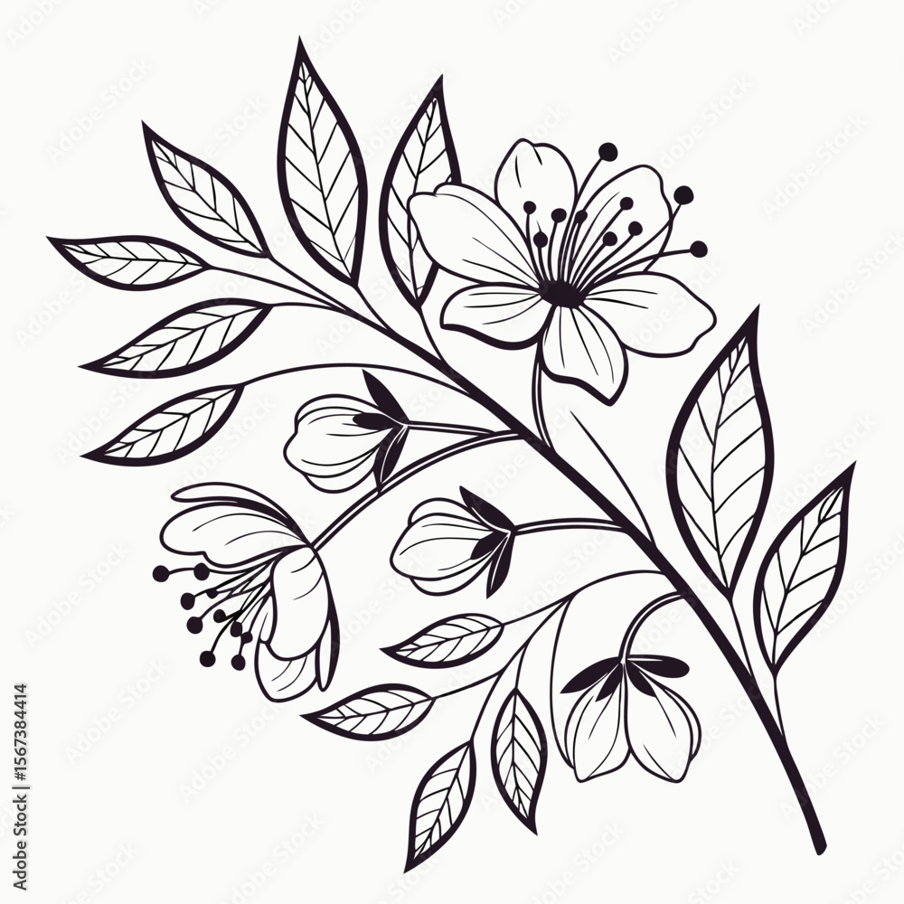 Fototapeta premium Black and white floral branch design