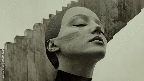 A black and white photo of a woman 's face