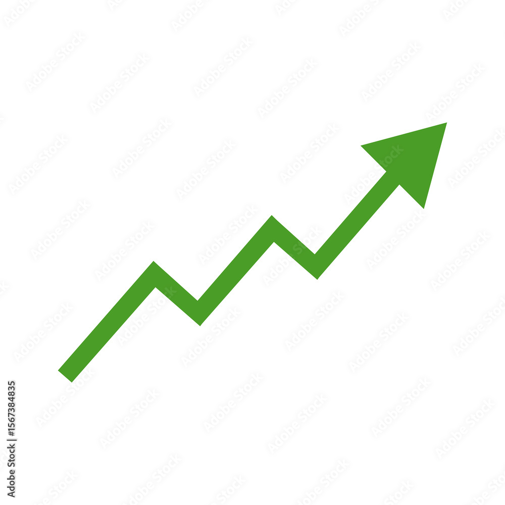 Green Zigzag Upward Arrow – Growth and Profit Trend Icon on White Background Green Zigzag Upward Arrow – Growth and Profit Trend Icon on White Background