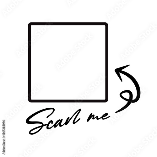 Scan me QR code placeholder. Call to action, mobile scanning, and digital link icon