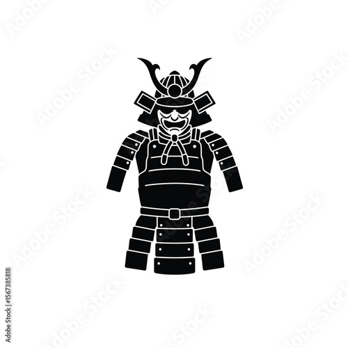Black silhouette of samurai armor on white background
