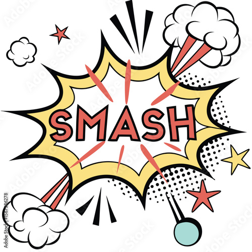 Colorful comic book style smash speech bubble