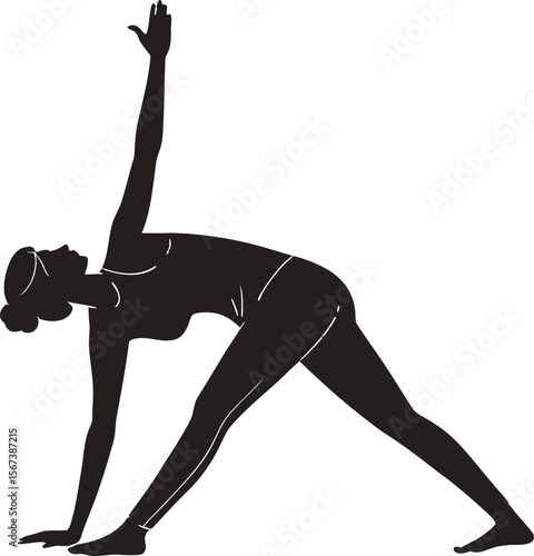 Yoga Parivrtta Trikonasana Triangle Pose Silhouette Vector