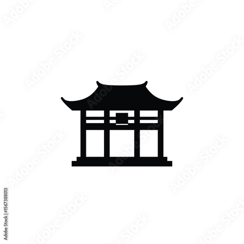 Black silhouette of a traditional Japanese building icon
