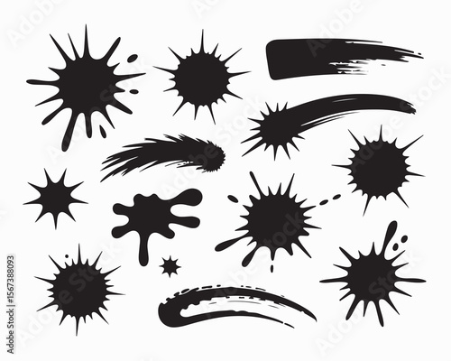 Explosion, crack, and bullet hole silhouettes in vector style. Damaged glass, shattered impact, and burst effects ideal for comic books, gaming, digital art, and action theme graphic design projects 