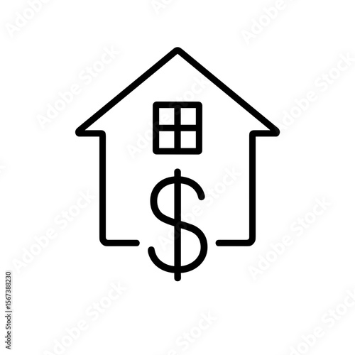 Outline house with dollar icon representing mortgage and real estate finance
