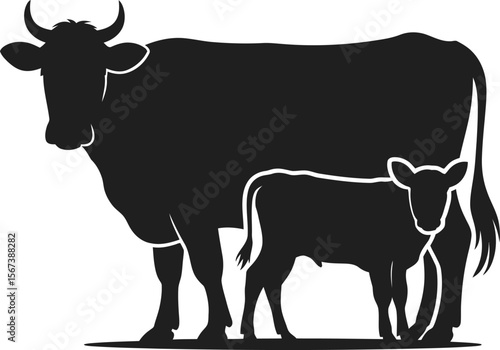 Minimalist Black and White Cow and Calf Family Silhouette Farm Icon