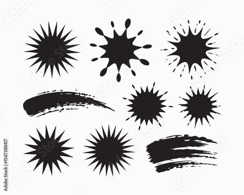 Explosion, crack, and bullet hole silhouettes in vector style. Damaged glass, shattered impact, and burst effects ideal for comic books, gaming, digital art, and action theme graphic design projects 