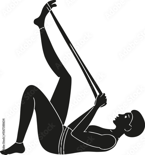 Yoga Pose with Strap Stretching Legs Silhouette Vector
