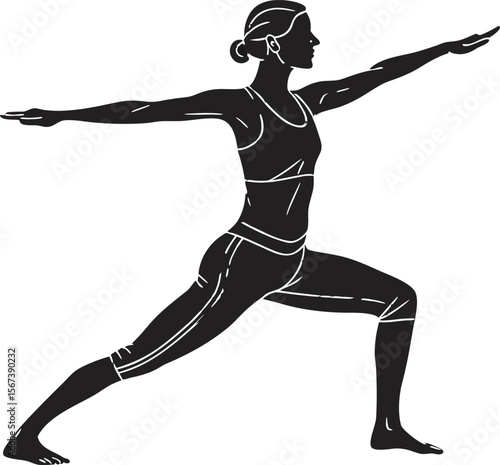 Yoga Virabhadrasana Two Pose Silhouette Vector