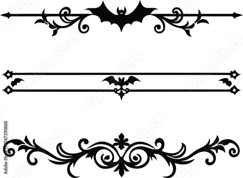 Halloween Bats flourish swirls fancy lines decorative elements
