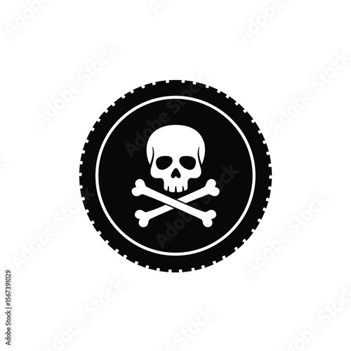 Black skull and crossbones on gold coin icon pirate