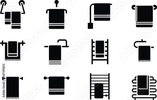 Black and White Towel Icons Bathroom Accessories Hanging Drying Rack