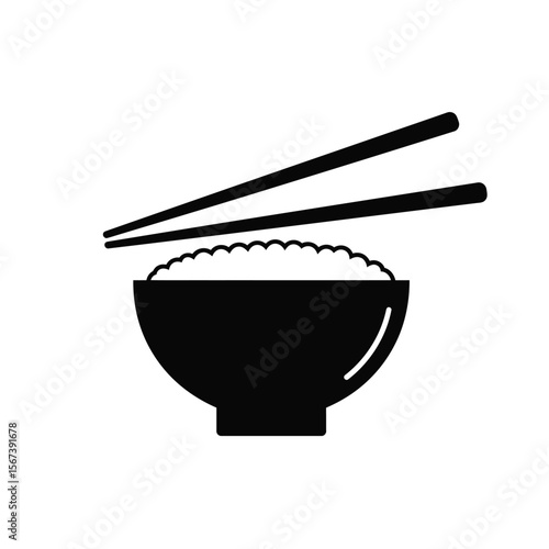 Black silhouette of rice bowl and chopsticks icon food