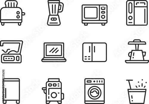 Kitchen Appliances Blender Toaster Microwave Refrigerator Icons