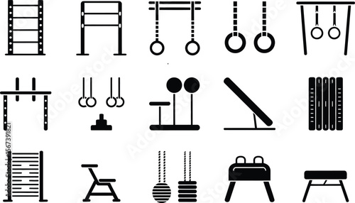 Gymnastics Equipment Icons Black Silhouettes vector