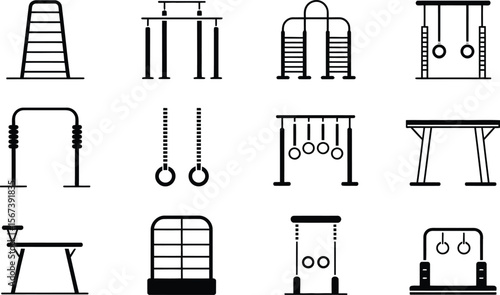 Black and White Icons of Outdoor Fitness Equipment