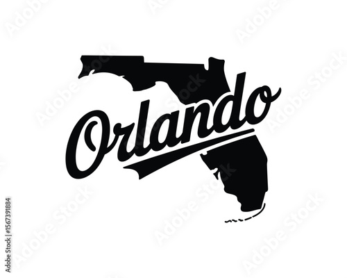 Orlando florida city name overlayed on state outline silhouette