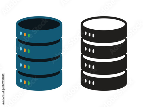Server racks and database storage icons. Data centers, hosting, and cloud computing