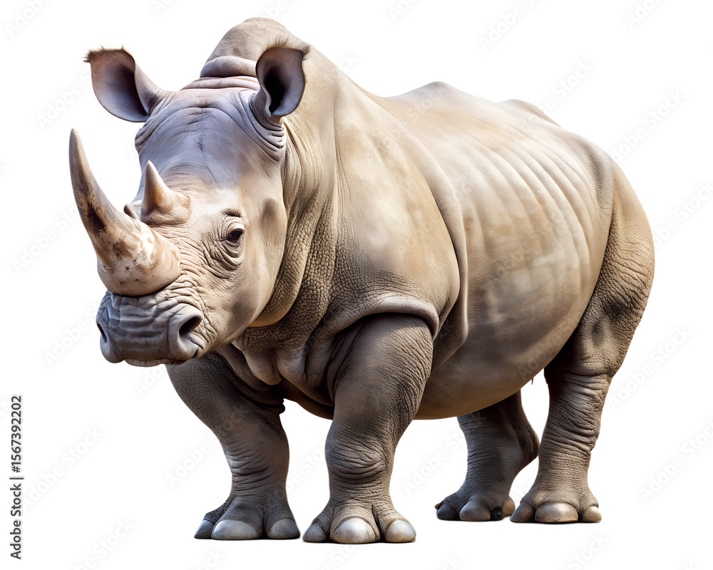 Obraz premium A majestic white rhinoceros stands powerfully isolated on white background