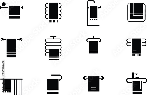 Black and White Towel Icons Bathroom Accessories Set
