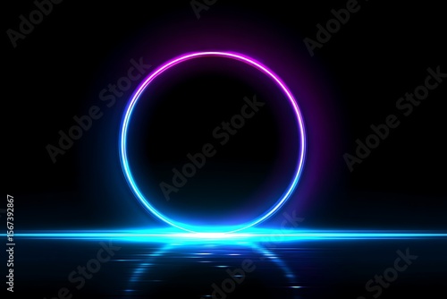Abstract Neon Oval Frame with Glowing Blue and Purple Light Effects