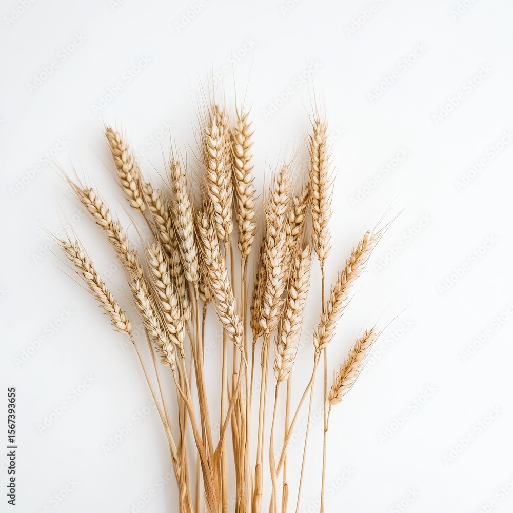 Golden Wheat Stalks on White Background. Golden Wheat Stalks on White Background.