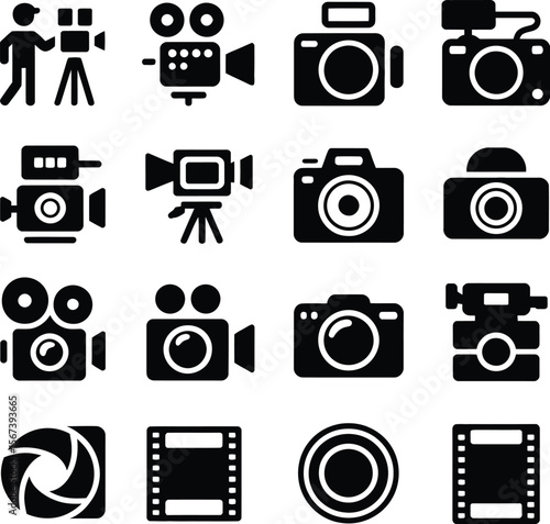 Camera and video equipment icons set vector illustration for photography and filmmaking projects