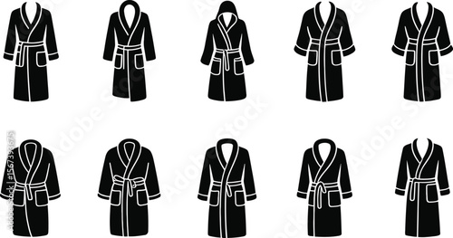 Ten Black Bathrobe Icons Different Styles white background