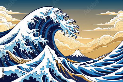 Great Wave off Kanagawa Modern Ukiyo e Art Print