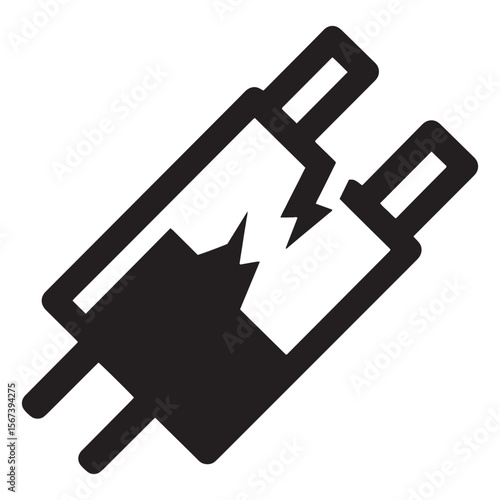 Icon depicting a damaged electrical plug representing power outage and electrical failure or hazard