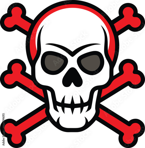 Skull and Crossbones: A classic skull and crossbones graphic, a potent symbol of danger, warning, or piracy, rendered in bold red and white.  