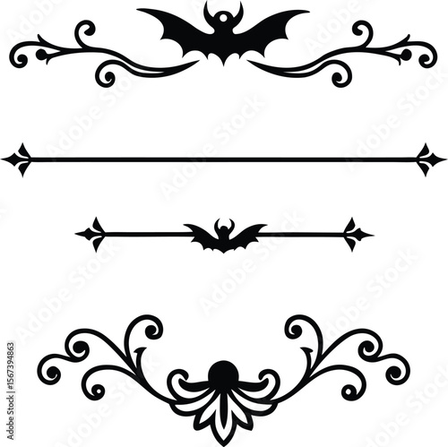 Halloween Bats flourish swirls fancy lines decorative elements