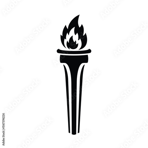 Black Olympic torch silhouette with flame fire sport