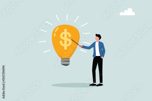 Wallpaper Mural Idea pitching, startup idea or entrepreneurship funding, venture capital meeting, business idea to make money presentation, investment discussion concept, businessman present money idea lightbulb. Torontodigital.ca