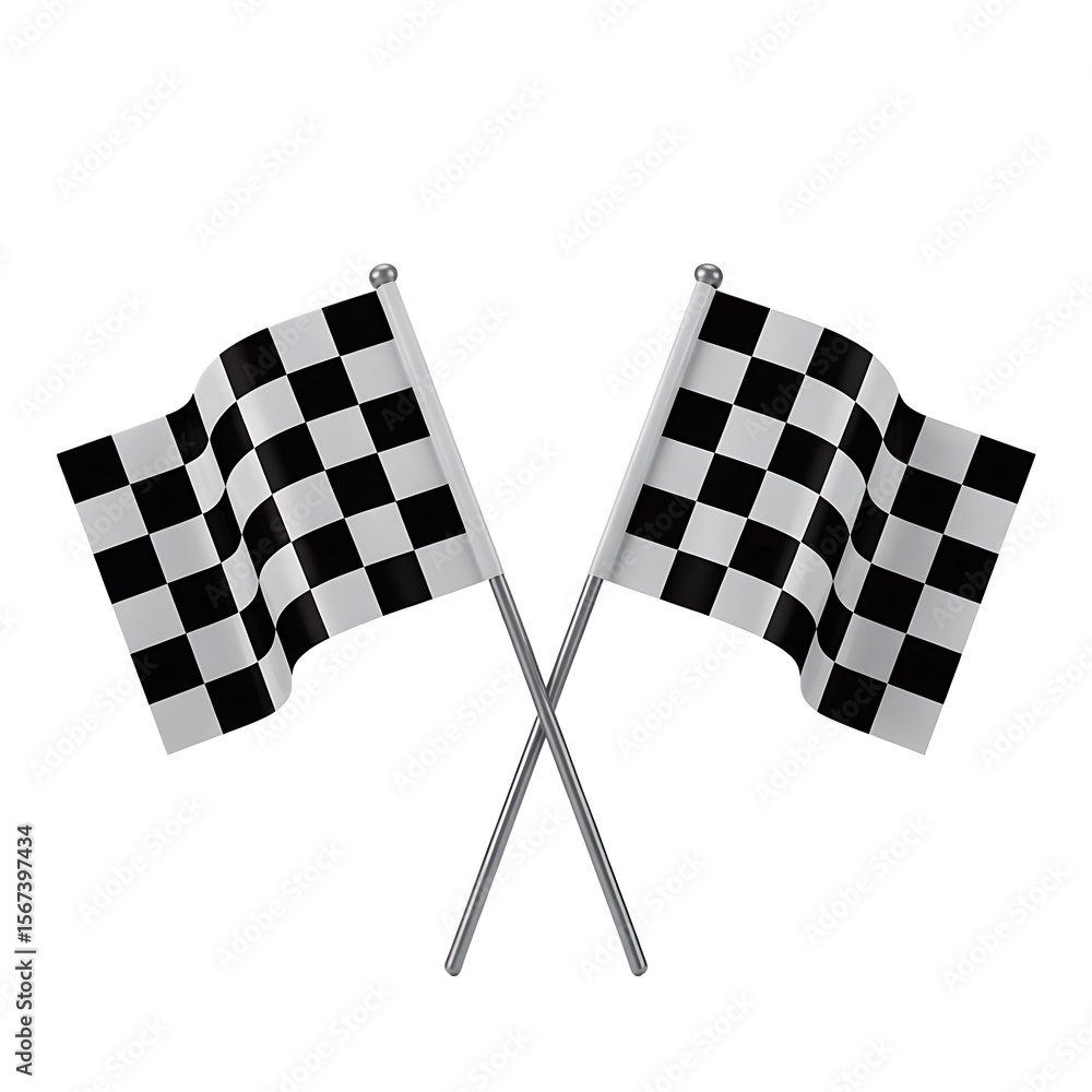 Fototapeta premium Crossed Checkered Racing Flags: Dynamic, High-Resolution 3D Render, Victory Concept.