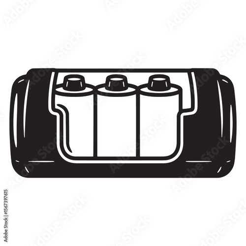 Vector illustration of three batteries in a rectangular battery charger design with outline