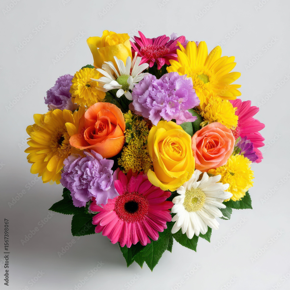 Obraz premium Vibrant mixed flower bouquet with roses gerbera daisies and carnations