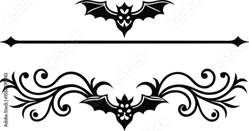 Halloween Bats flourish swirls fancy lines decorative elements