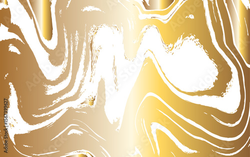 Abstract fluid art background with swirling Golden gradient and white. Marbled effect, with bold, curving, and twisting shapes blending seamlessly. Chaotic, resembling liquified paint