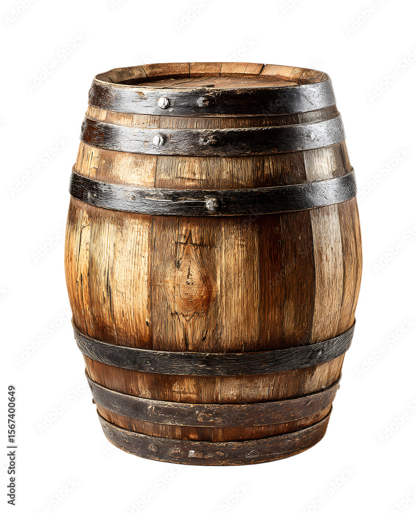 Fototapeta premium Wooden oak barrel isolated on white background