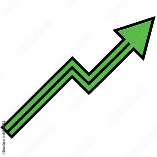 Bright green upward growth arrow icon with sharp angle