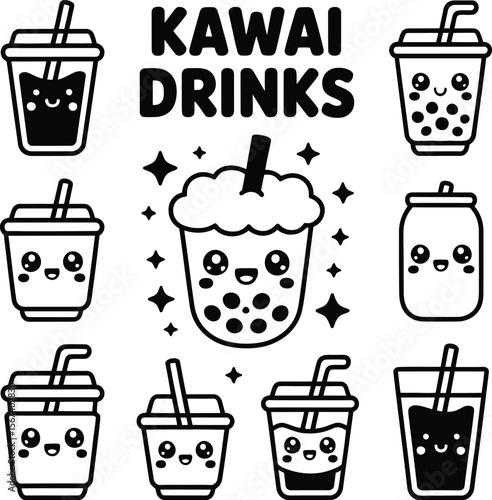 Kawaii boba tea drinks illustration cute bubble tea vector graphic design for print and digital media use