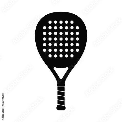 Black silhouette of a padel tennis racket with holes and grip