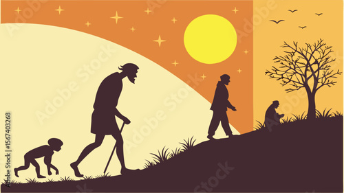 evolution life cycle human aging sunset walk