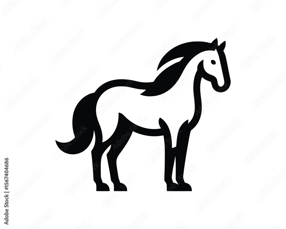 Majestic equine stylized black and white vector illustration Majestic equine stylized black and white vector illustration